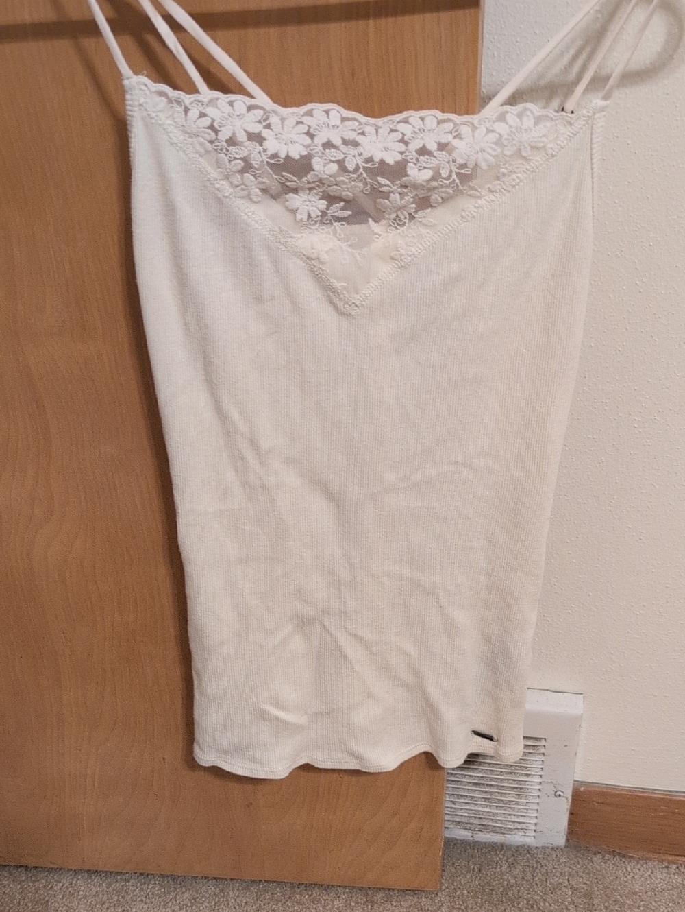 Hollister Cream Ribbed Lace-Trim Tank Top